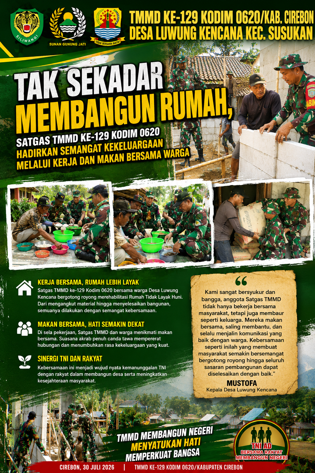 Tak Sekadar Membangun Rumah, Satgas TMMD ke-129 Kodim 0620 Hadirkan Semangat Kekeluargaan Melalui Kerja dan Makan Bersama Warga