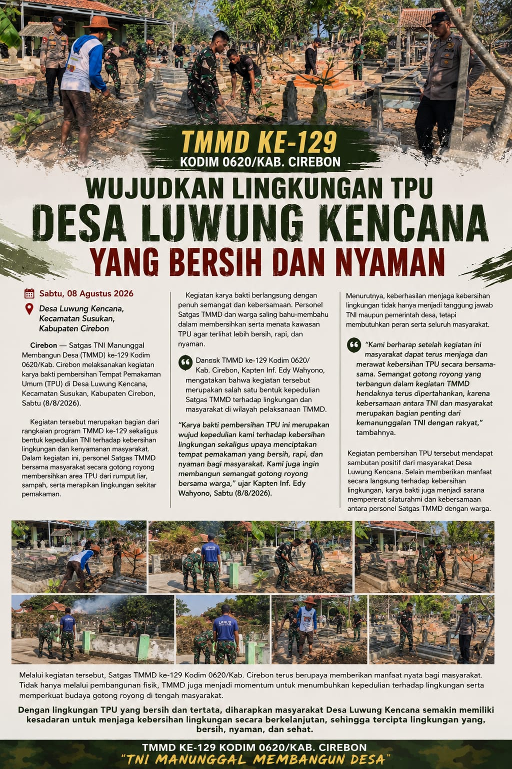 Semangat Gotong Royong Warnai Karya Bakti Pembersihan TPU Desa Luwung Kencana dalam TMMD ke-129